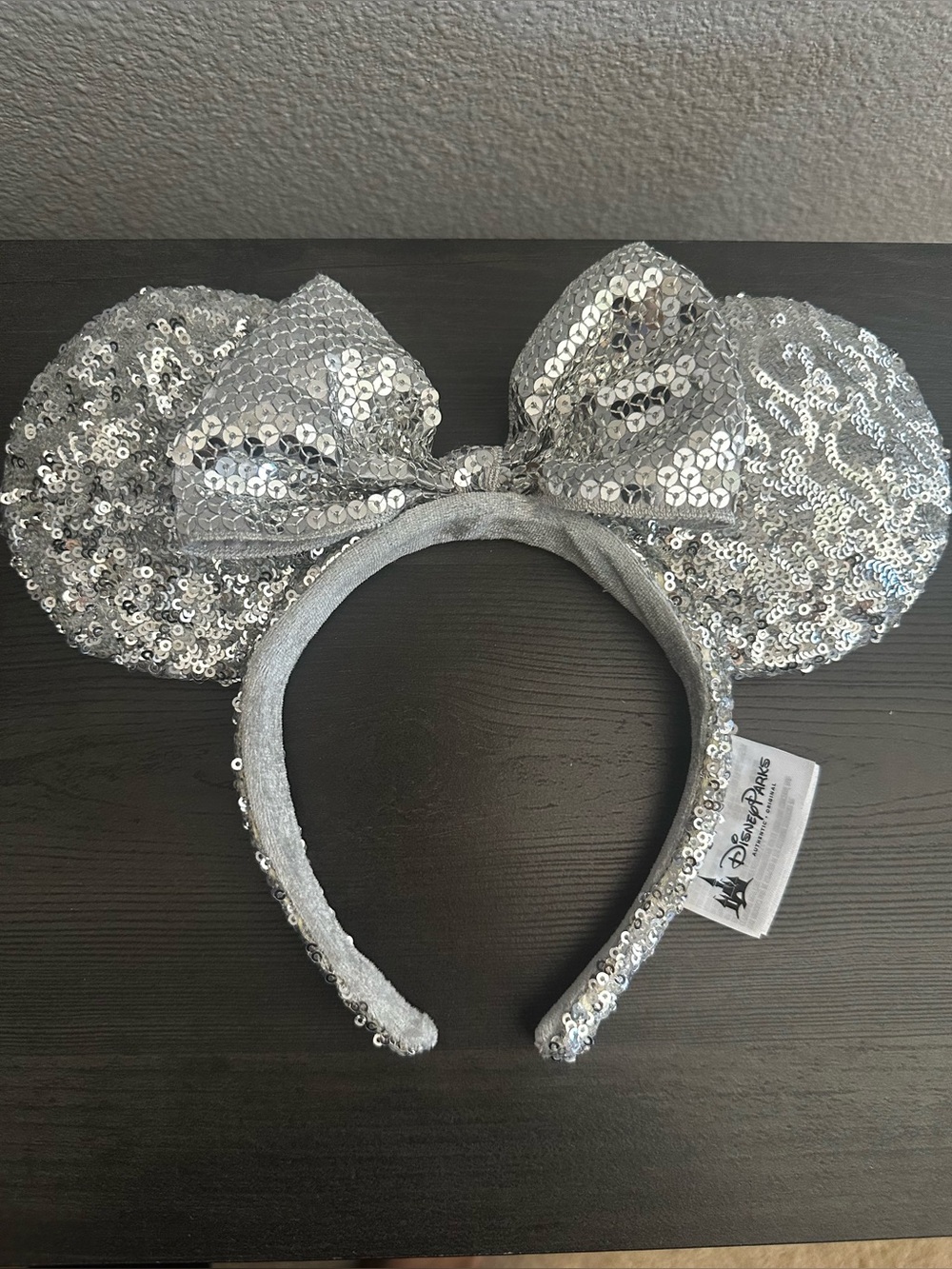 Disney Parks Silver Sequin Minnie Mouse Ears Headband.